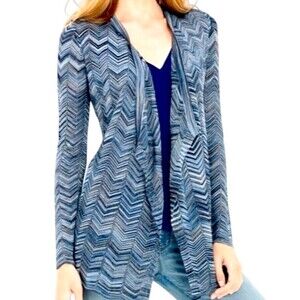 White House Black Market Womens Small Blue White Chevron Open Front Cardigan
